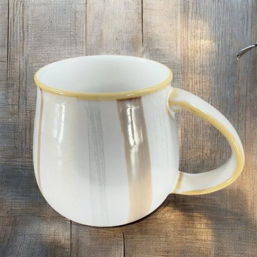 Denby Truffle Layers Stoneware Mug Cup Brown Stripes Porcelain England Set Of 2‎